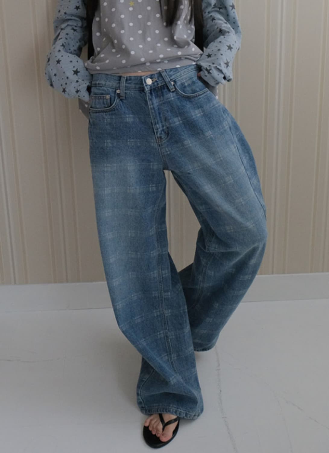 바니쉬먼트 Curved check denim_washed blue 데님 상품이미지3