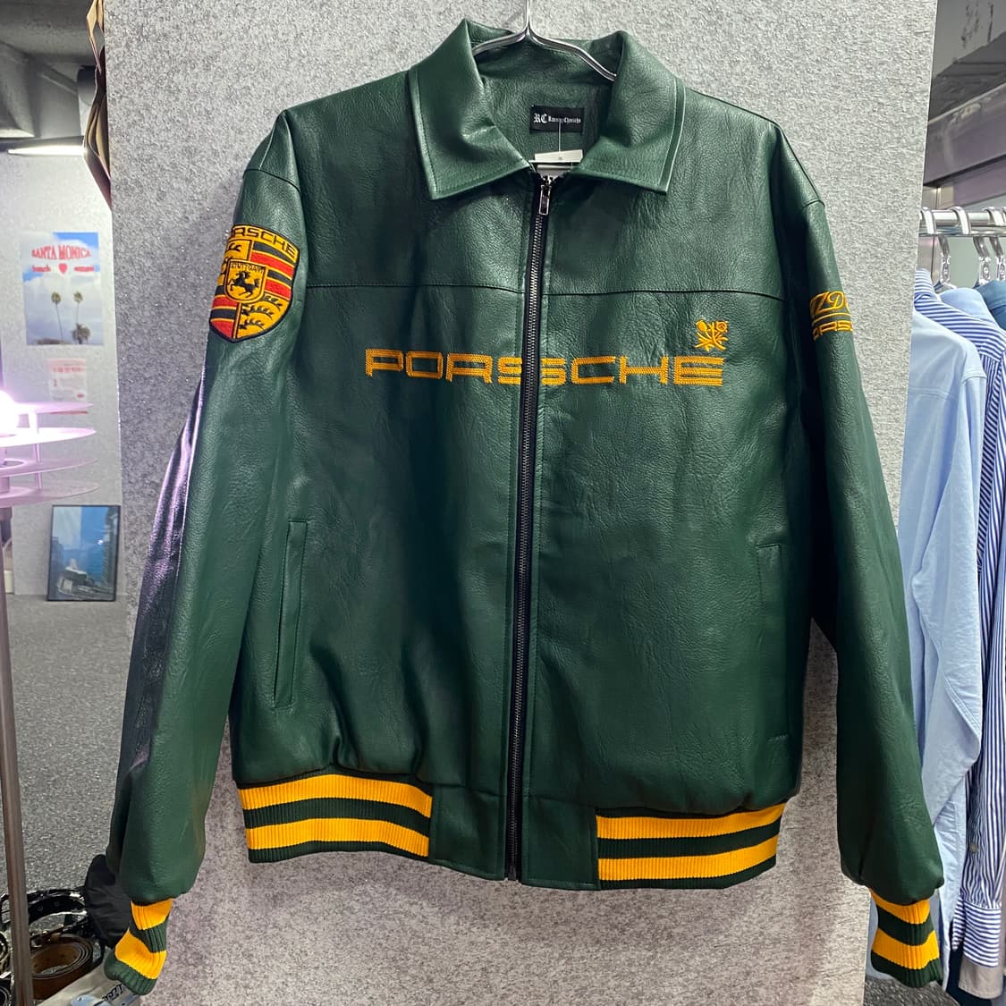 포르쉐 빅패치로고 그린 레더자켓 B3698 상품이미지2