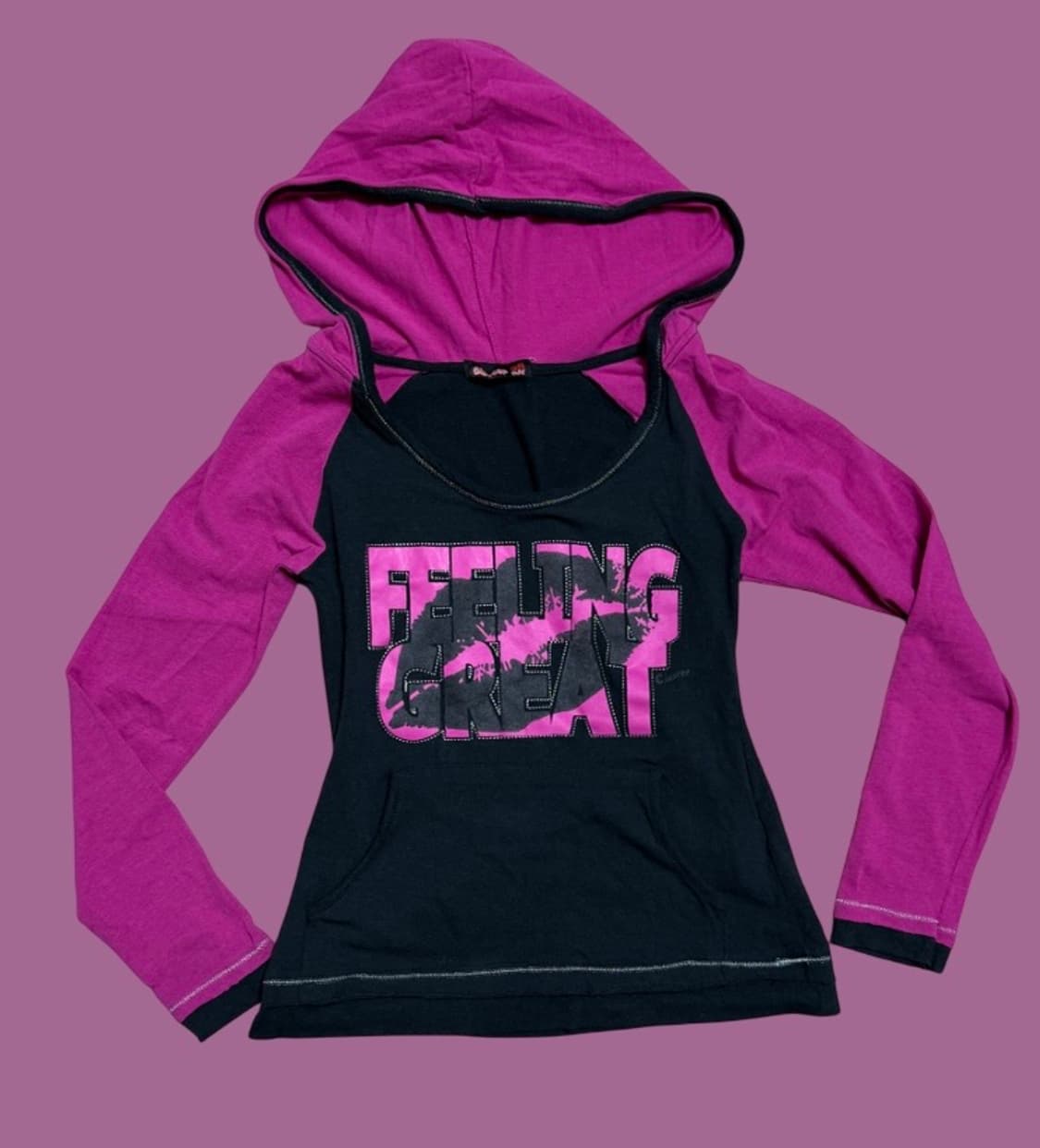 핑크+블랙 슬림핏 후드티 상품이미지1