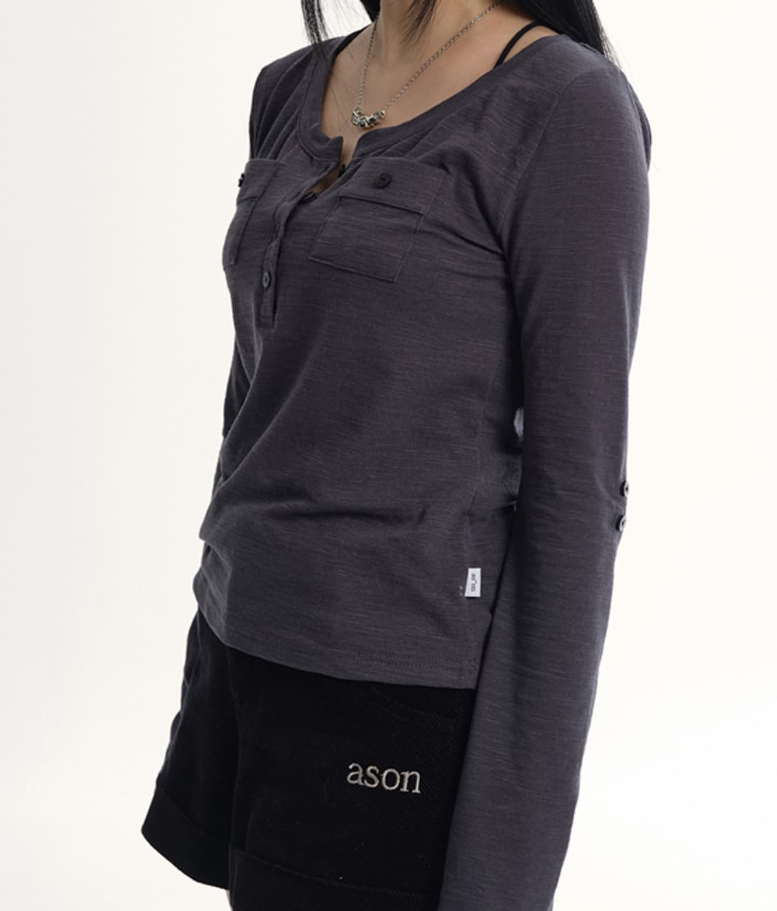 애즈온 포켓 티 슬리브 차콜 상품이미지2