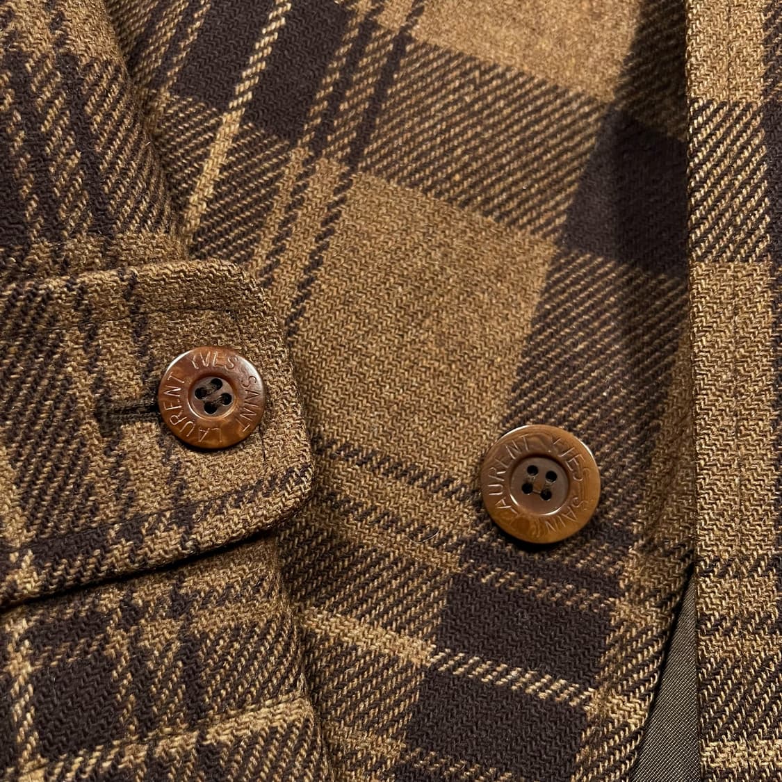 90's 입생로랑 체크 울 하프코트 자켓 상품이미지3