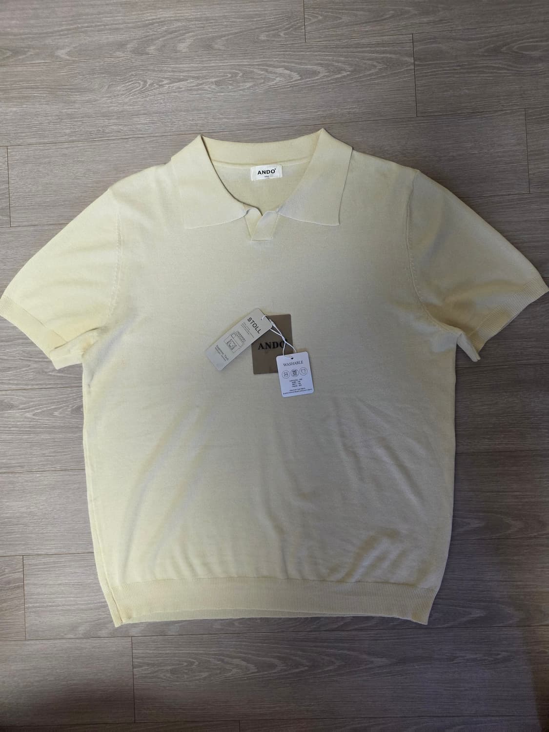 (새상품)ANDO 남자니트 여름니트 반팔 Ivory Beige 105 상품이미지1