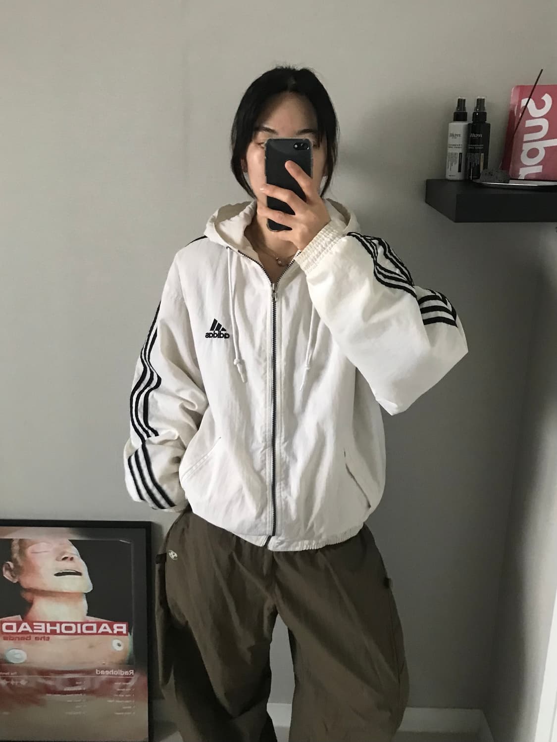 아디다스 90년대 해외판 올드스쿨 화이트 누빔 헤비 후드 자켓 상품이미지1