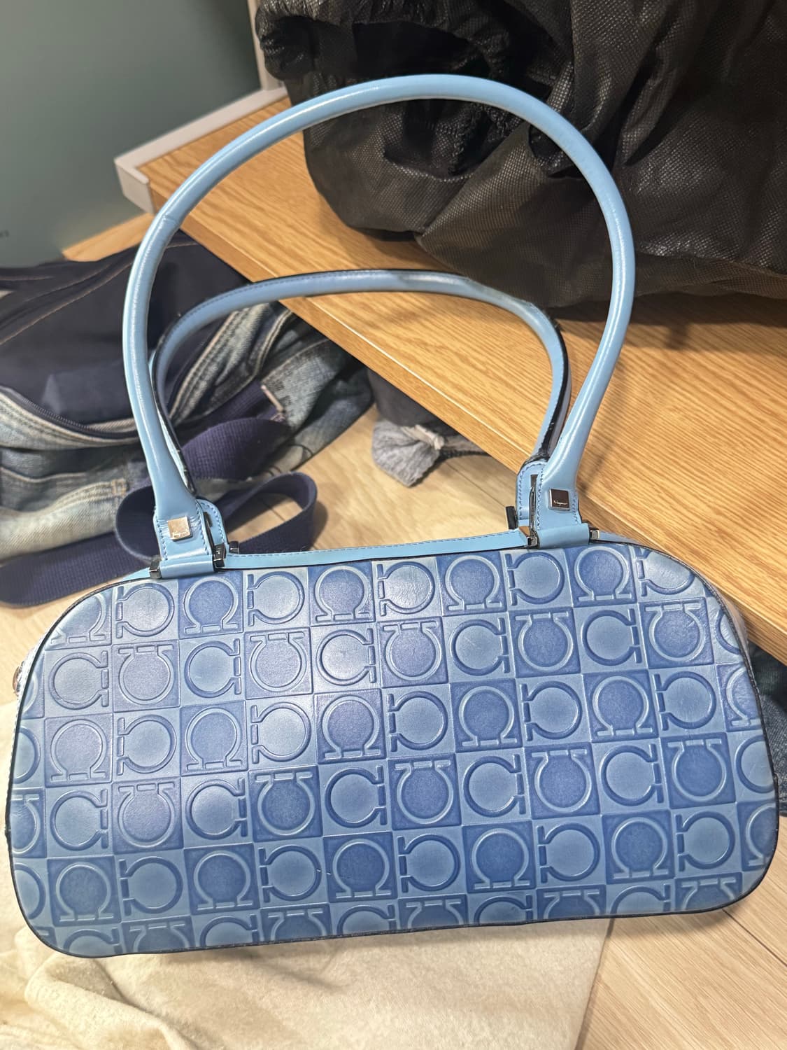 뎌스트백)페레가모 빈티지 블루 간지니 패턴 토트백 상품이미지1