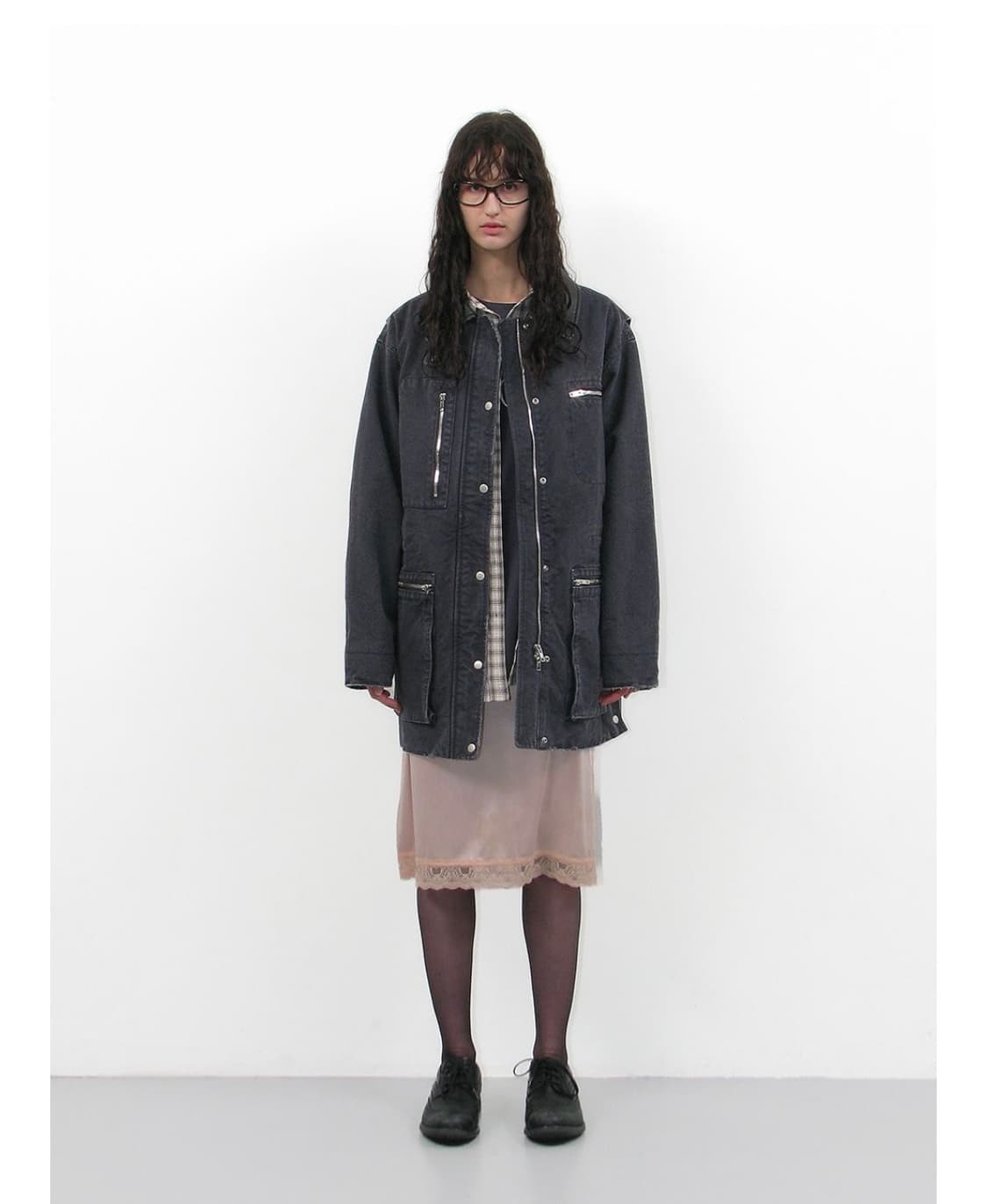 파르티멘토 우먼 워시드 데미지 코어 코트 차콜 상품이미지5