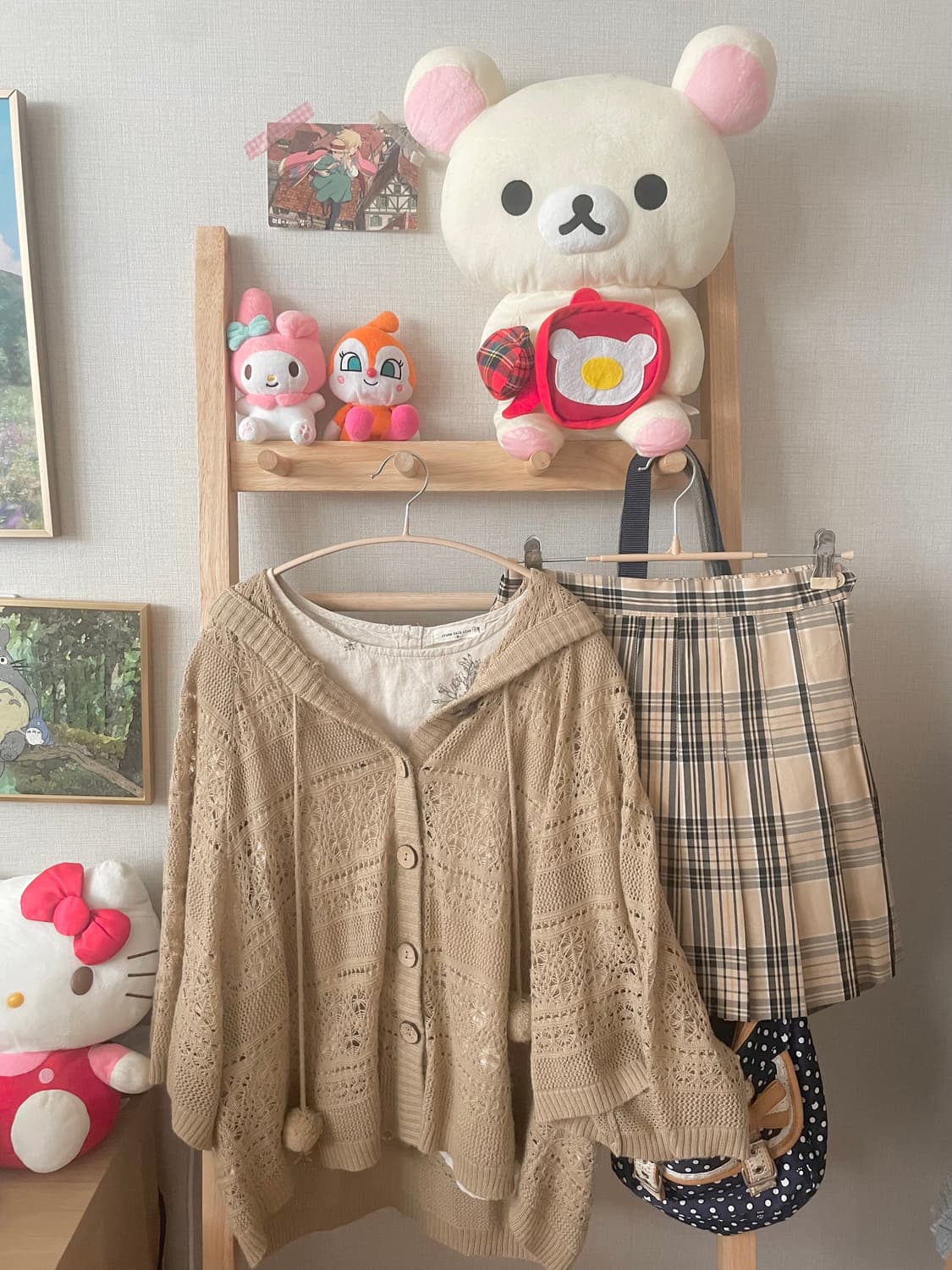 모리걸 베이지 케이프 체크 스커트 set 💛🤍 상품이미지1