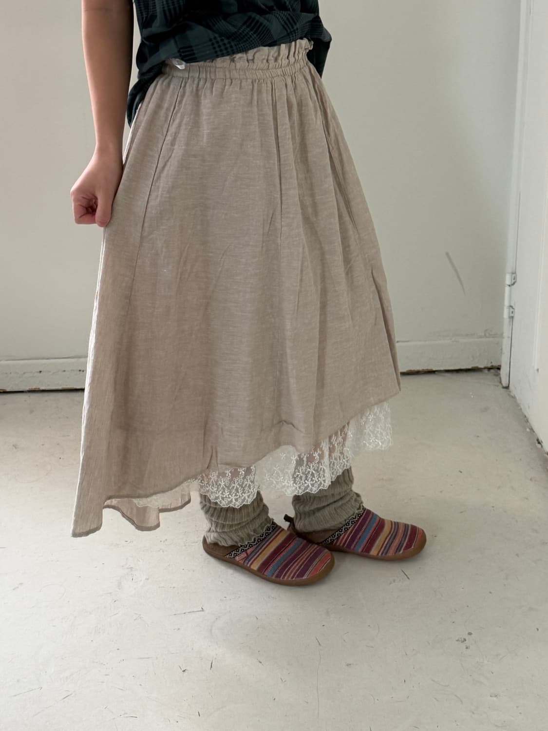 일본빈티지 모리 레이스 린넨 롱스커트 상품이미지2