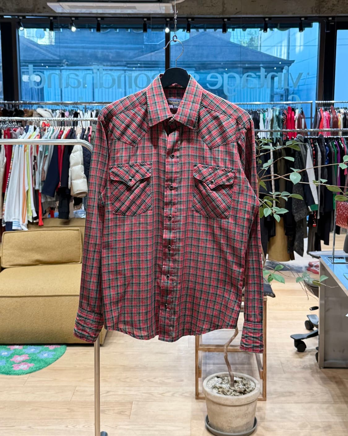 팬핸들 슬림 레드 체크 웨스턴 셔츠  상품이미지1