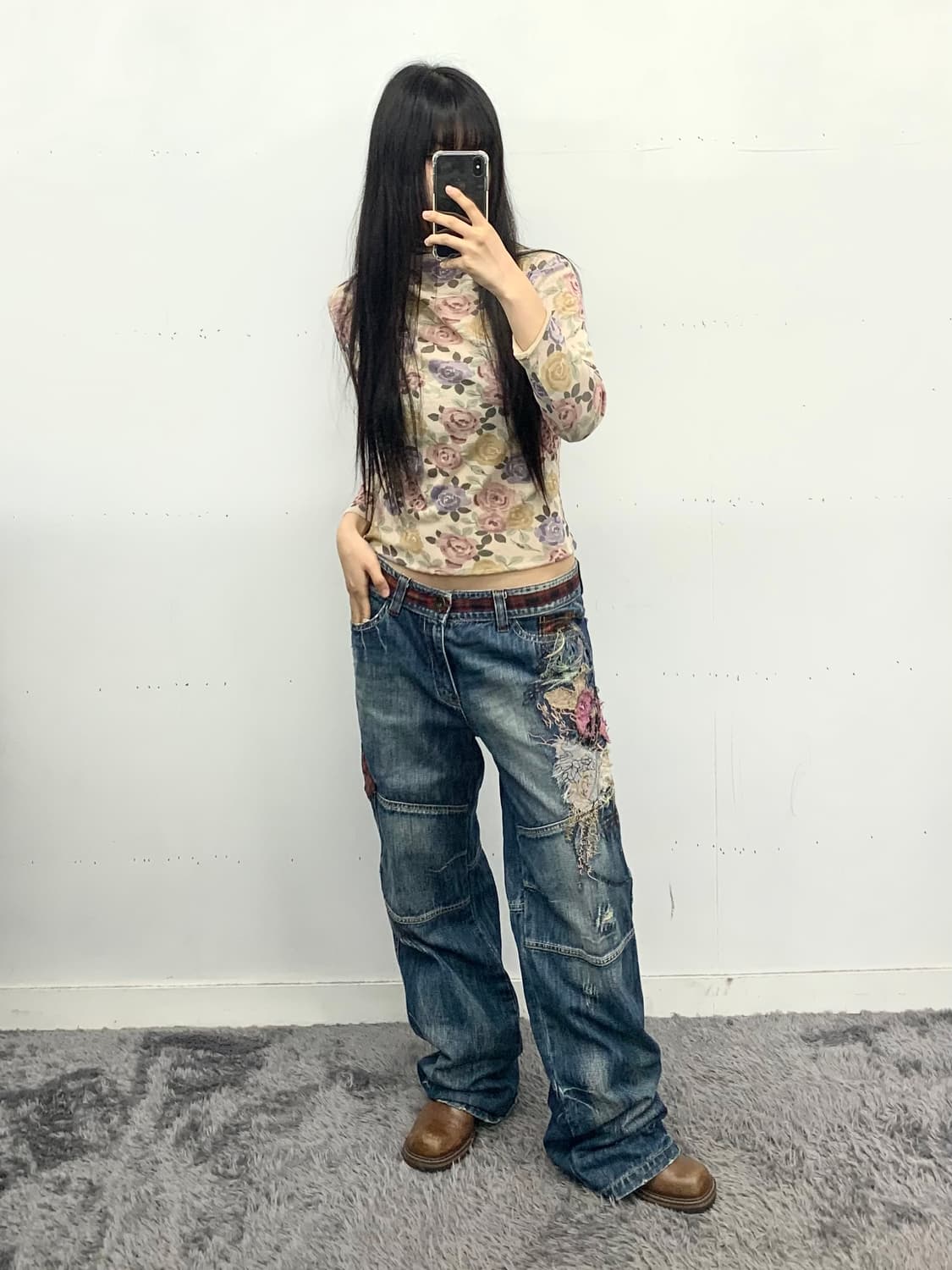 플라워 패턴 매쉬 롱슬리브 상품이미지2