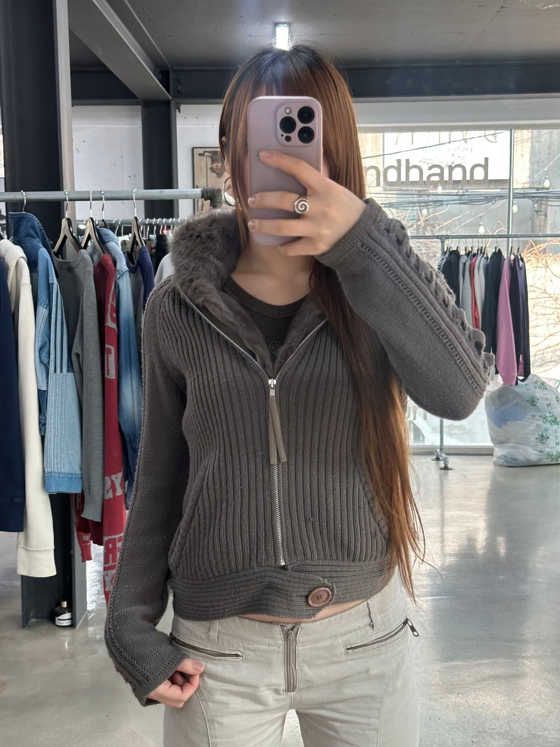 빈티지 Y2k 양털 버튼 골지 퍼니트집업 상품이미지1