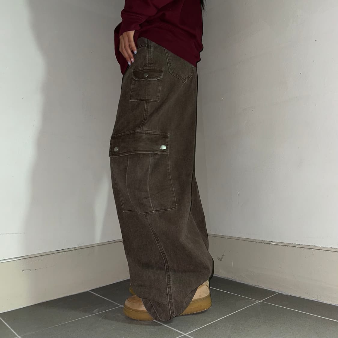Brown pocket wide cargo pants 상품이미지2
