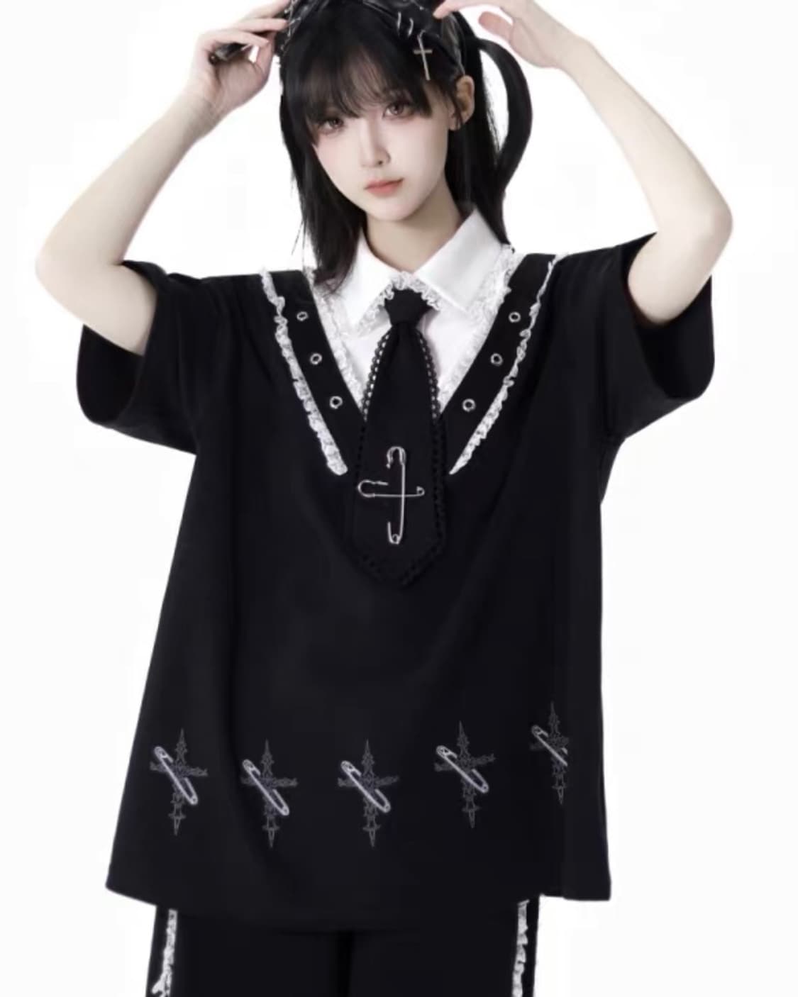 중브 펑크 고스룩 중성계 반팔 빈티지 티셔츠 넥타이 y2k 상품이미지1