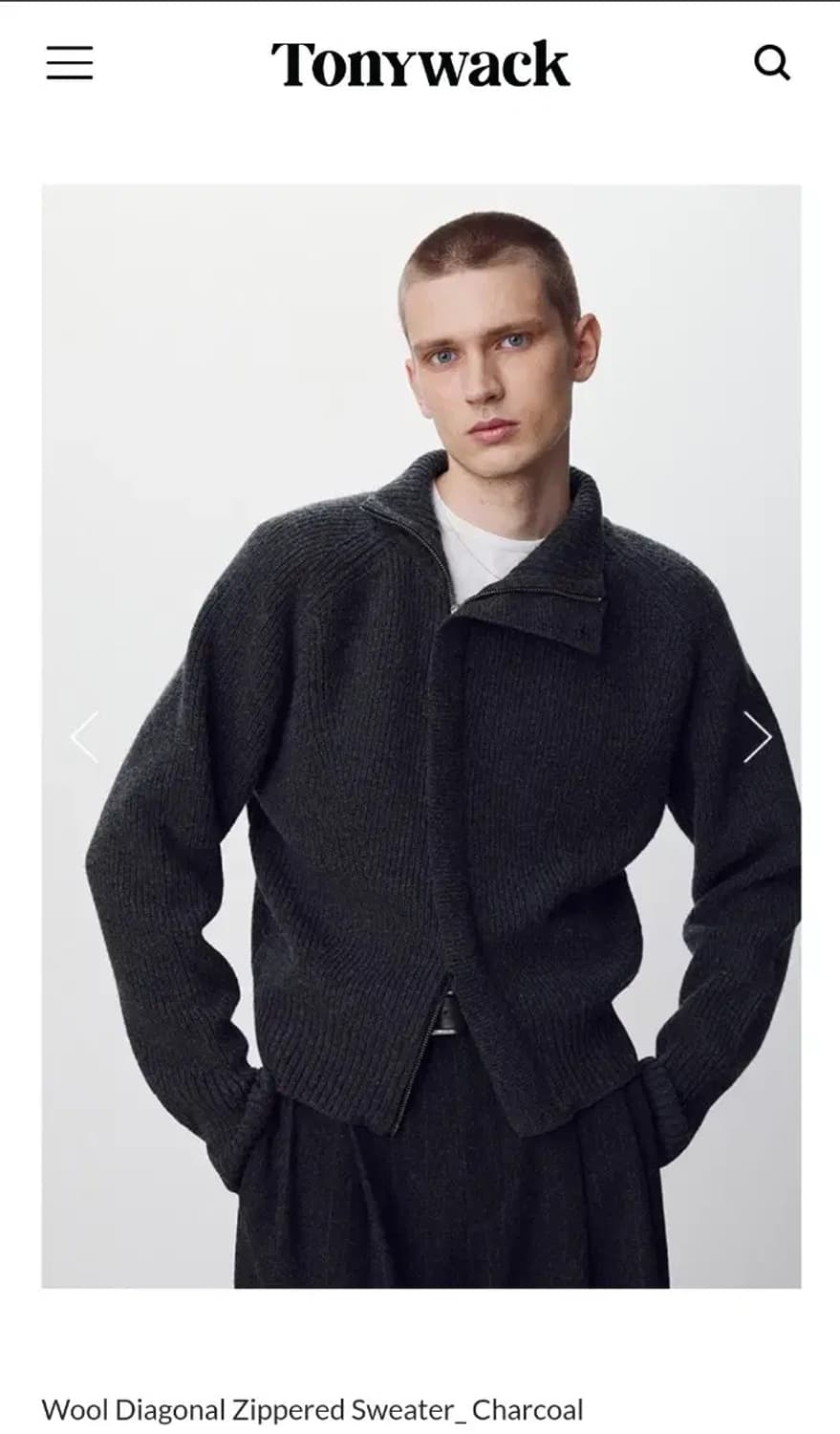 토니웩 사선 니트집업 차콜 상품이미지1