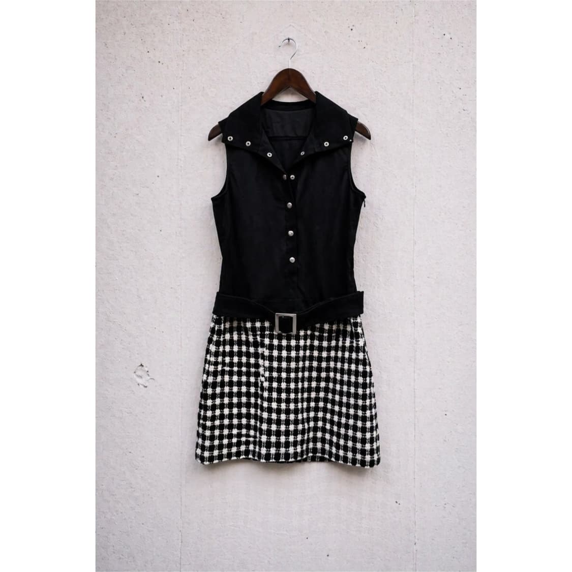 체크 무늬 벨트 원피스 상품이미지2