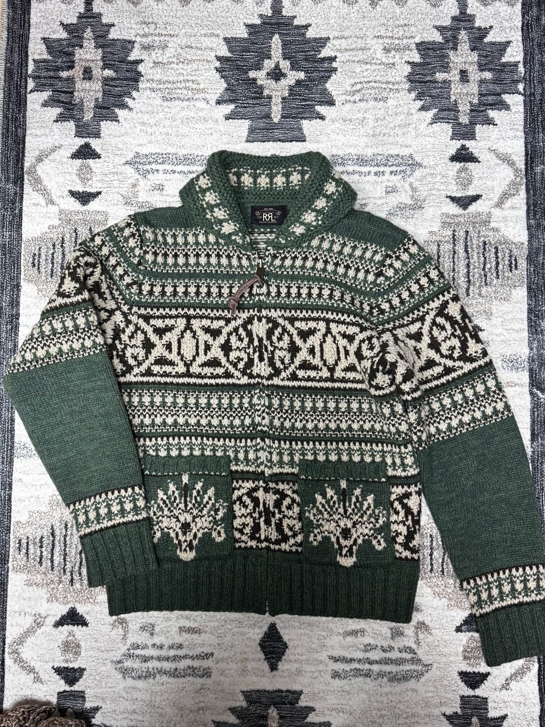 [M] RRL 숄카라 집업 가디건 그린 상품이미지2