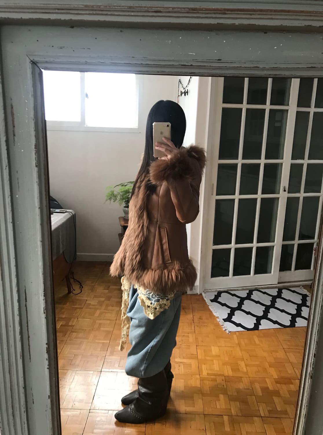 vintage leather hood fur jacket 상품이미지3