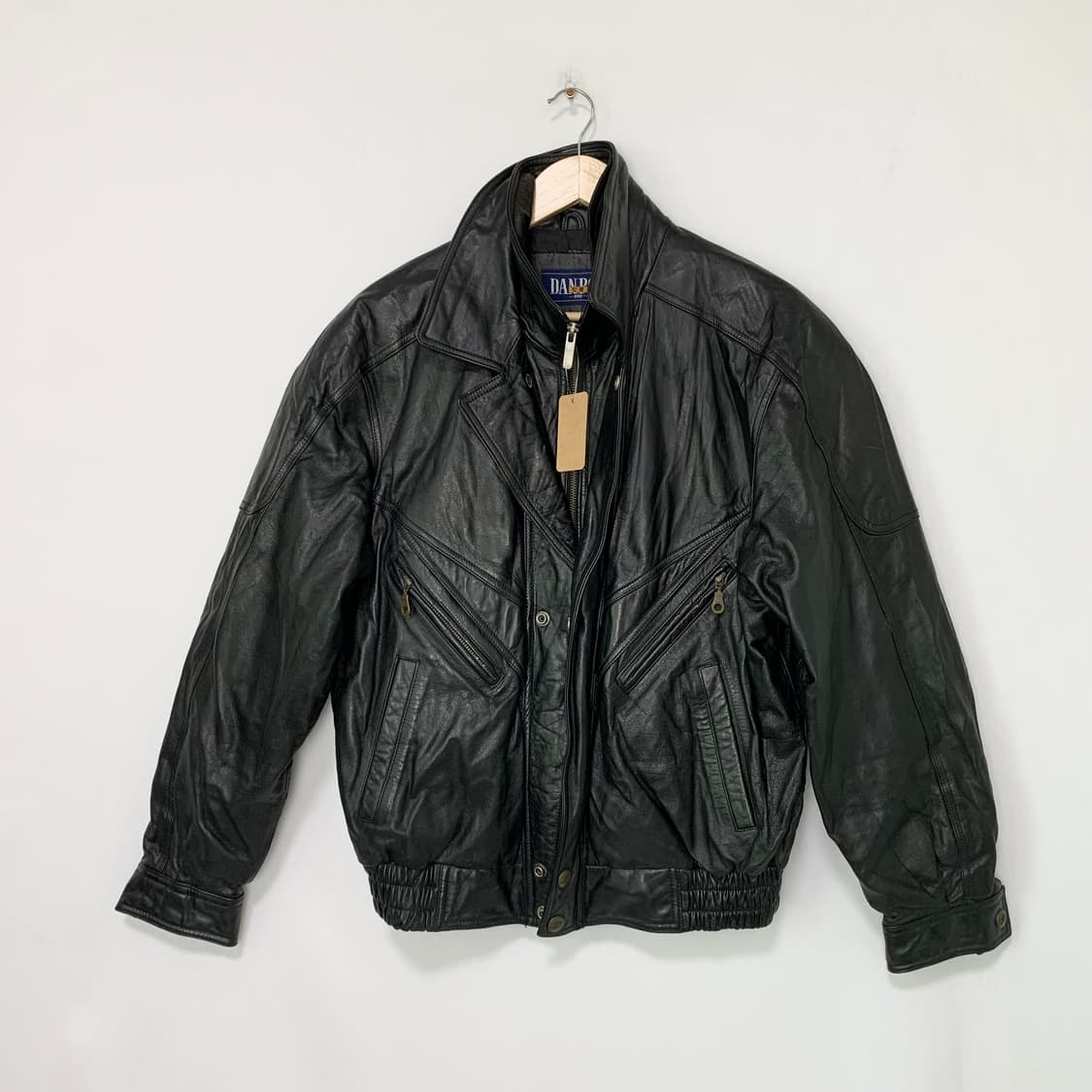 DANPOL 빈티지 리얼레더 양가죽 더블카라 하이넥 블루종 봄버자켓 상품이미지1