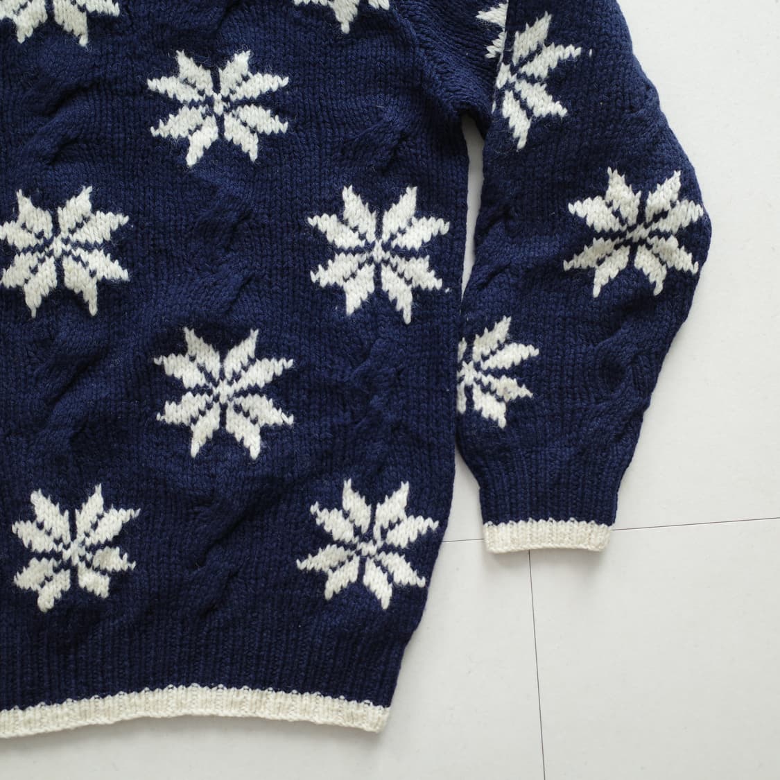 90s L사이즈 빈티지 퓨어 셔틀랜드 울 눈꽃 케이블 니트 스웨터 상품이미지4