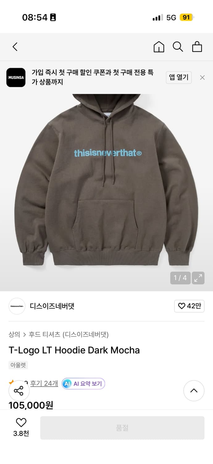 디스이즈네버댓 T-Logo Lt Hoodie 상품이미지1
