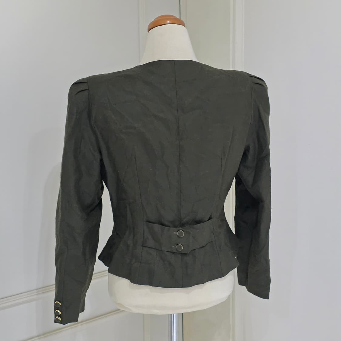 일본빈티지)고딕로리타st 양복 로맨틱 체크리본 카키 다크그린 마이크롭자켓 상품이미지2