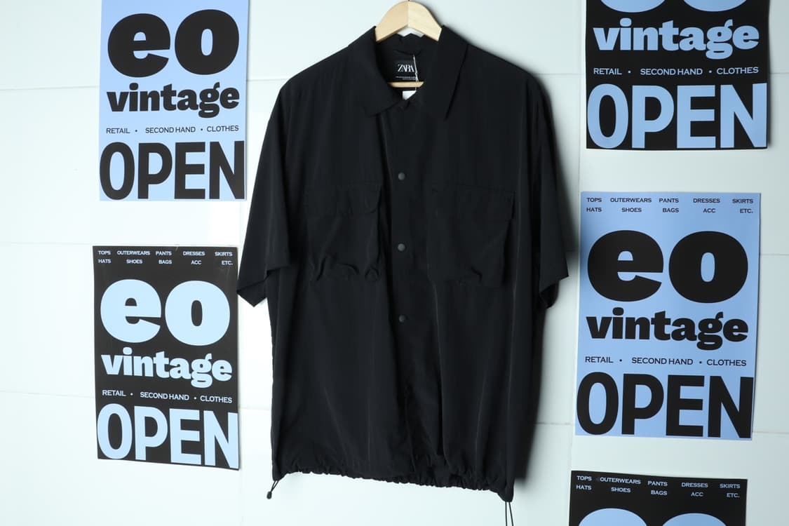 (XL-2XL) 자라 반팔 카라 티셔츠 블랙 테크웨어 우븐-H31876 상품이미지2
