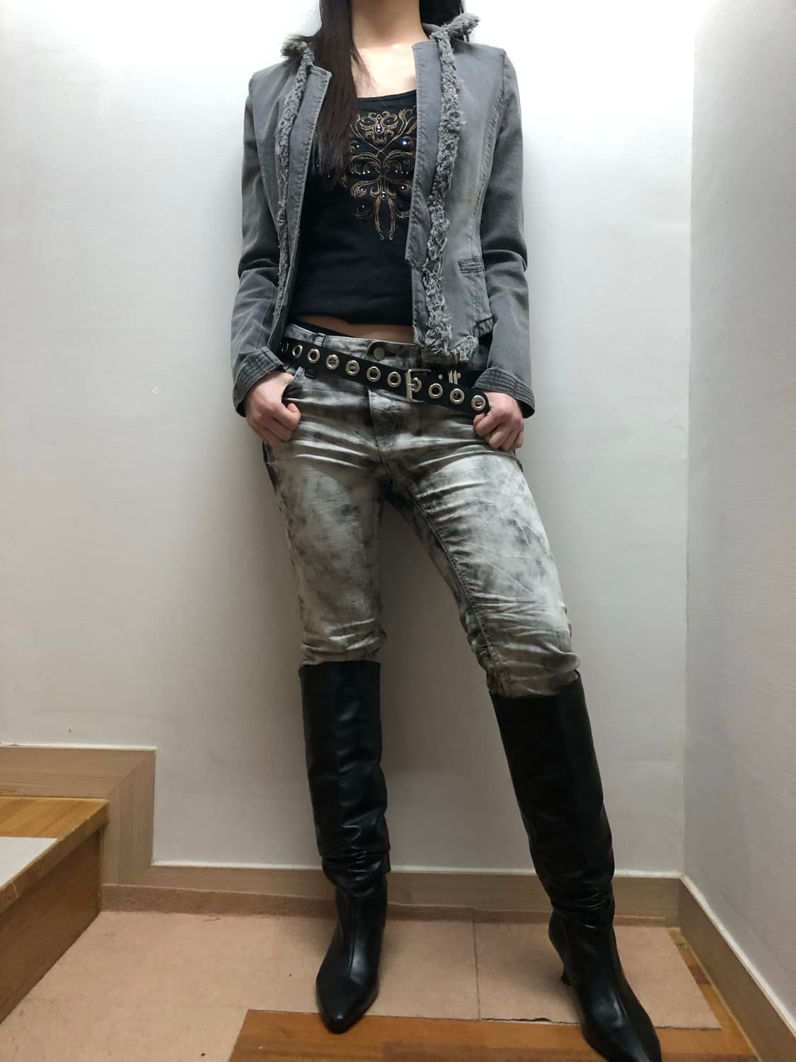 빈티지 그레이 데님 프린지 자켓 상품이미지6