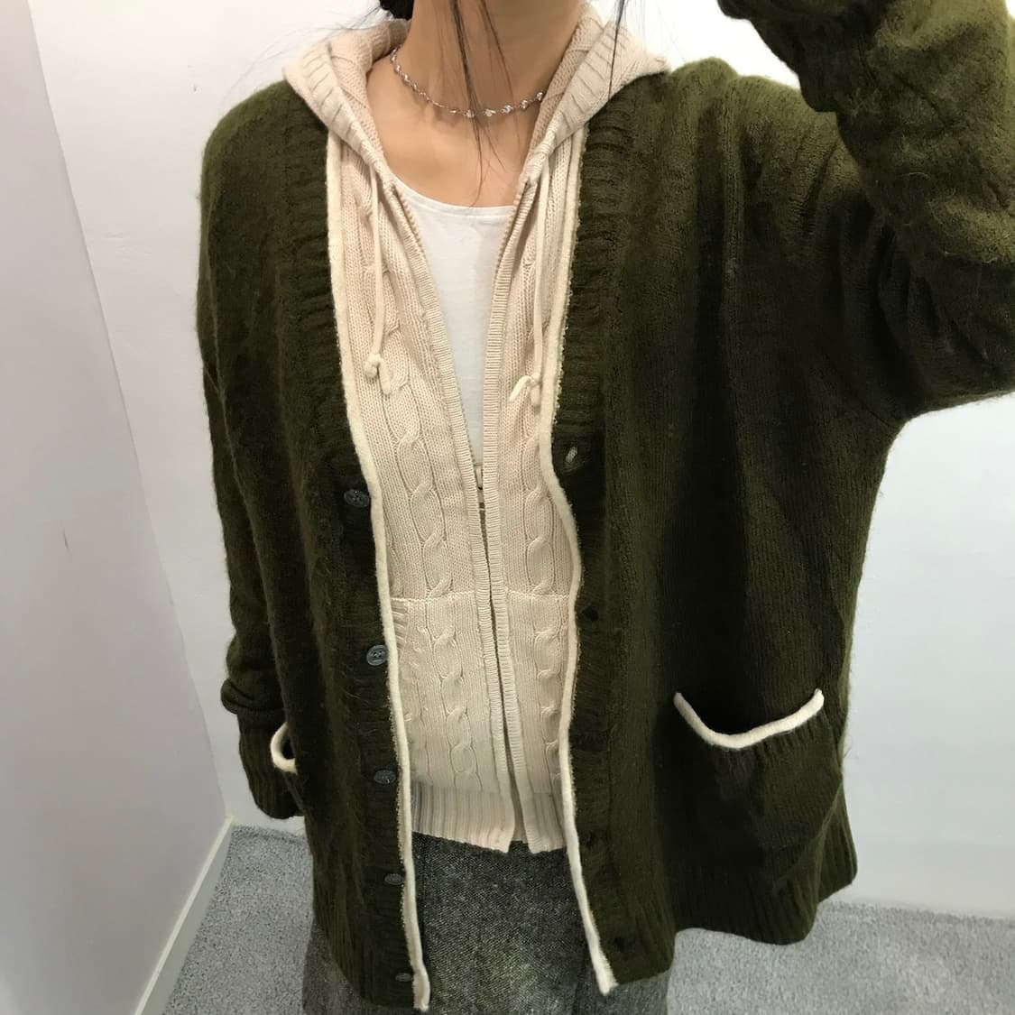 꽈배기 니트 후드 집업 상품이미지4