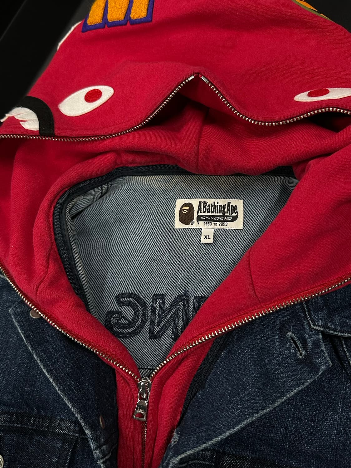 베이프 릴렉시드 샤크 데님 레이어드 후드 자켓 상품이미지7