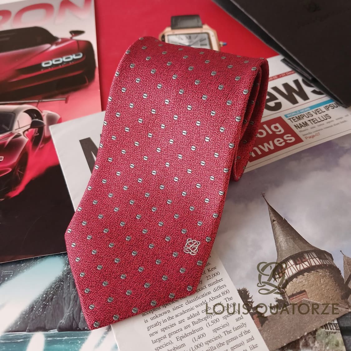 루이까또즈 실크 레드 도트 넥타이 8.3cm A+등급 A19296
 상품이미지1