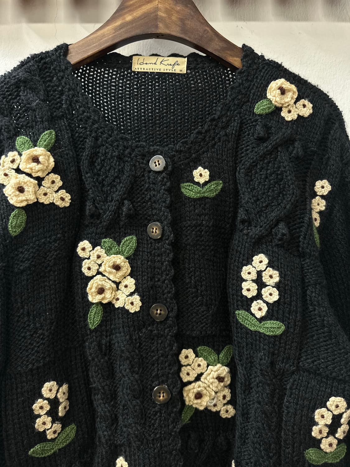 일본빈티지 플라워 크로셰 모티브 니트 스웨터 가디건 상품이미지3