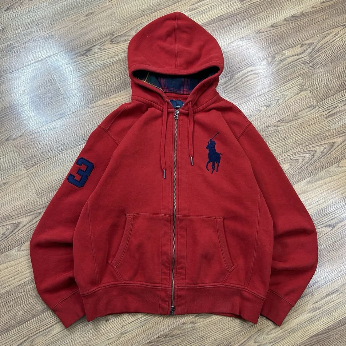 폴로 랄프로렌 빅포니 체크 후드집업 레드 상품이미지1