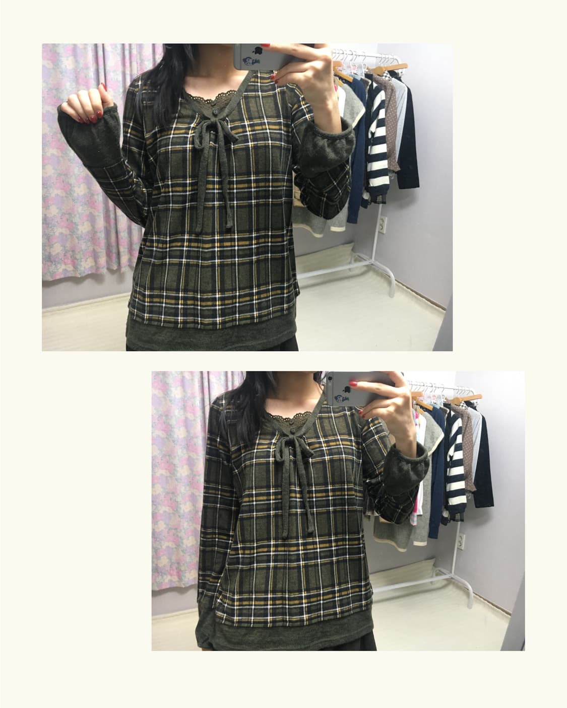 카키 체크 롱 슬리브 상품이미지2