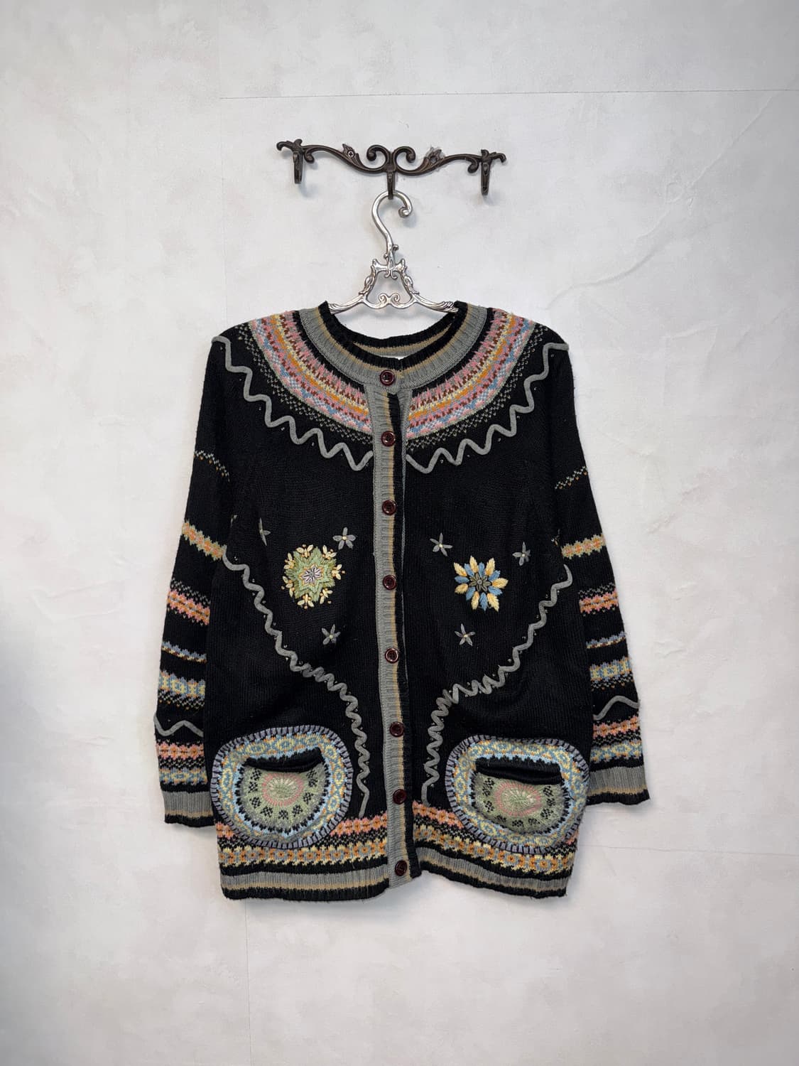 Black bohemian flower embroidered 가디건 상품이미지1