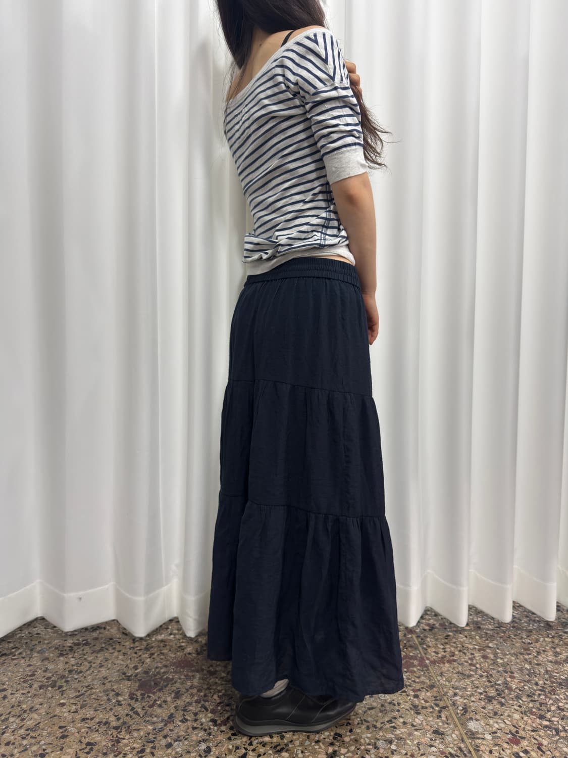 navy mori long skirt 상품이미지5