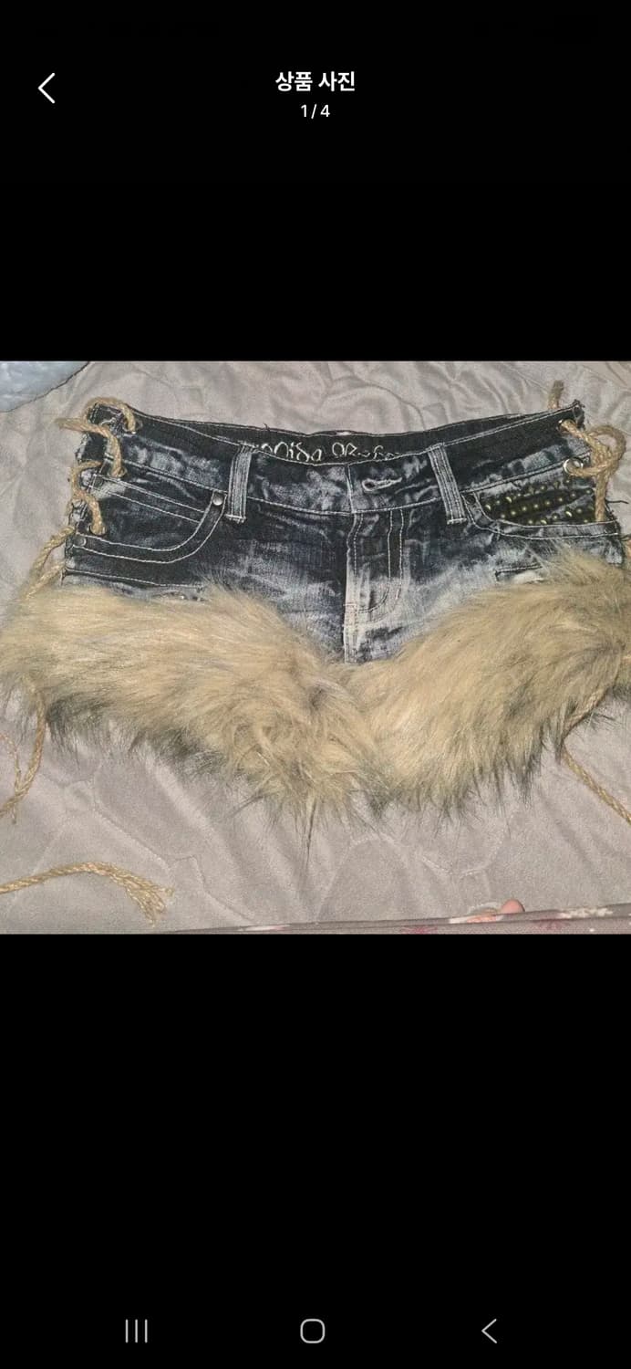 Y2K 일본빈티지 데님 숏팬츠 퍼 트리밍 상품이미지1