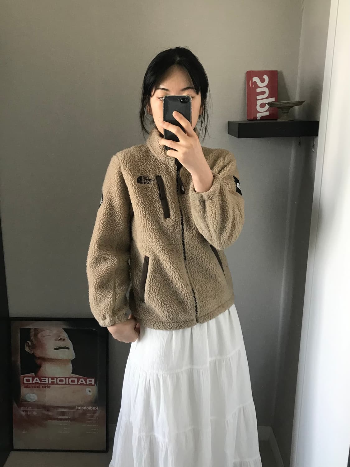 노스페이스 로고 베이지 플리스 집업 상품이미지4