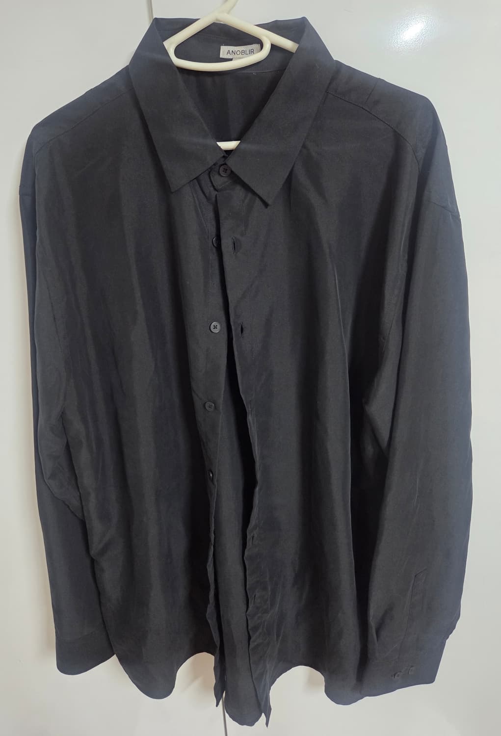 아노블리어 루즈핏 미니멀 레이온 셔츠 블랙 XL 상품이미지5
