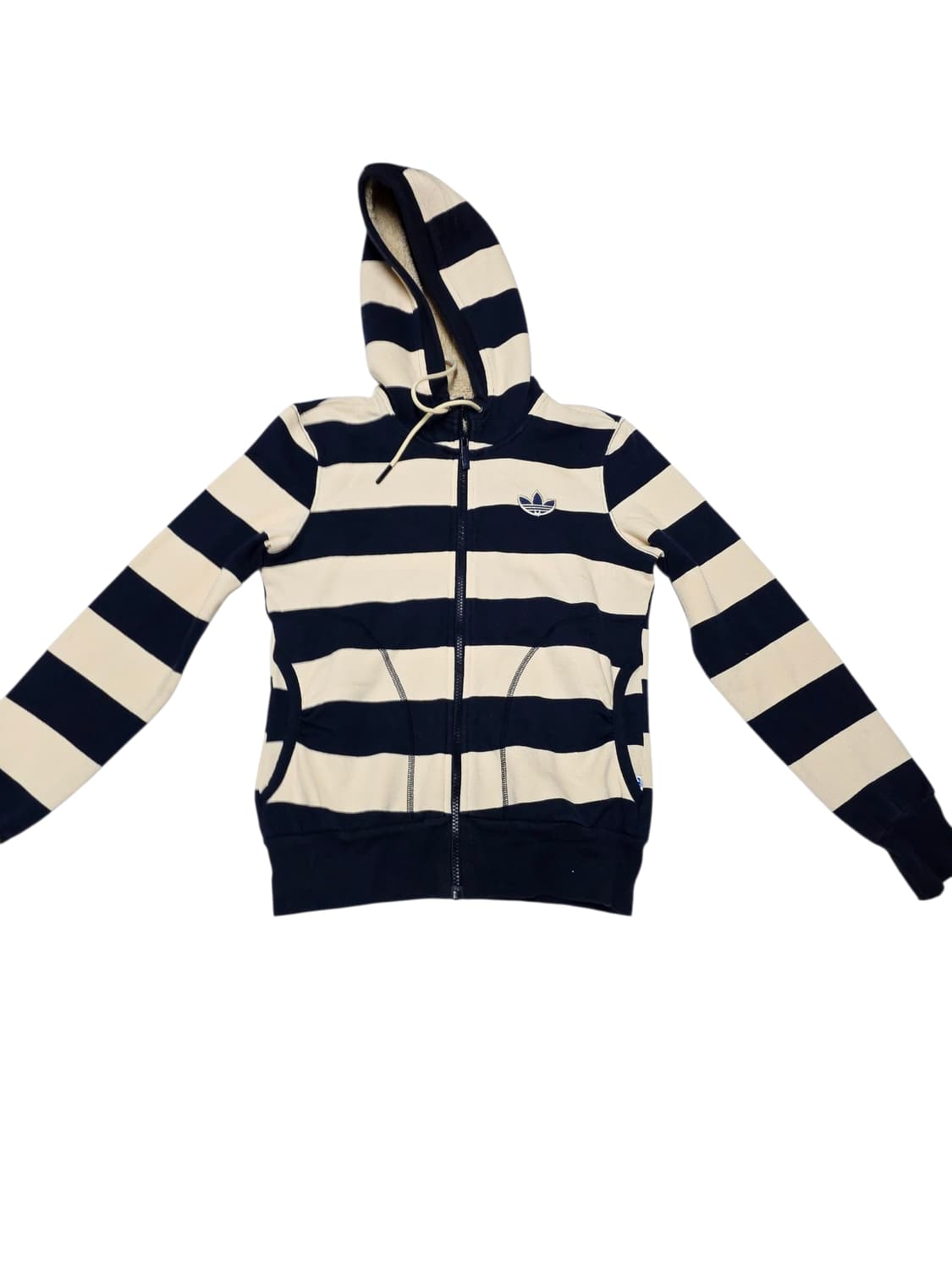 [Y2K/빈티지] 아디다스 여성 기모 후드 집업 화이트 네이비 s 상품이미지1
