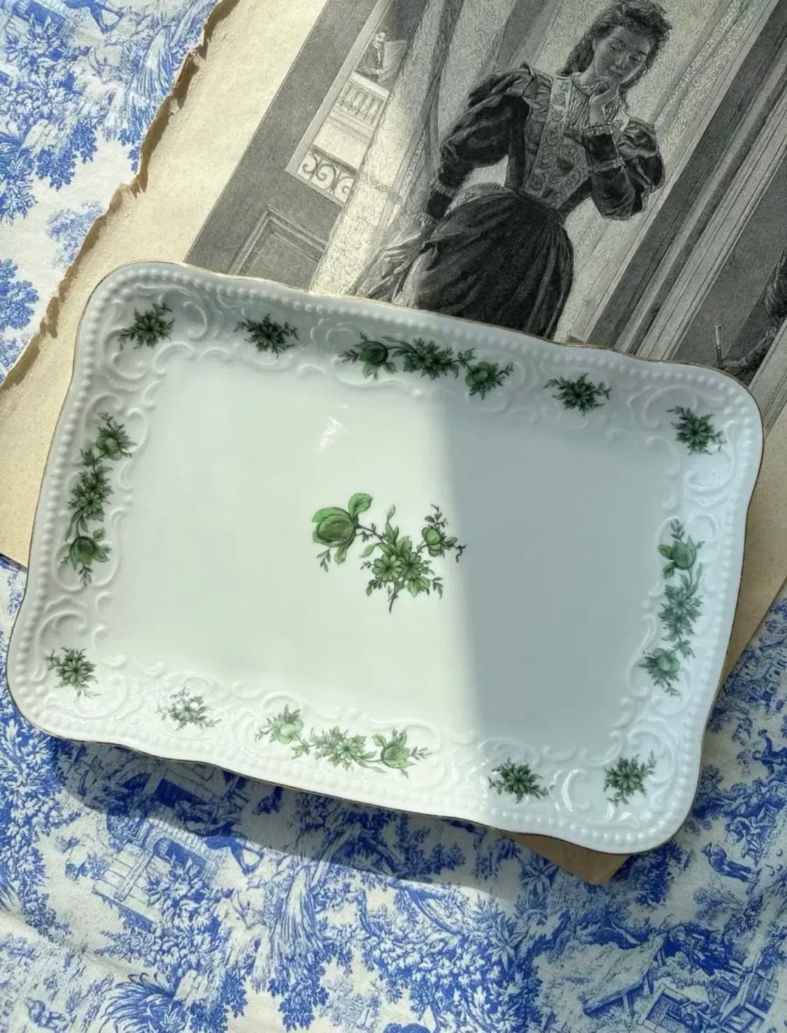 독일 빈티지 젤트만바이덴 바바리아 그린로즈 사각접시 상품이미지1