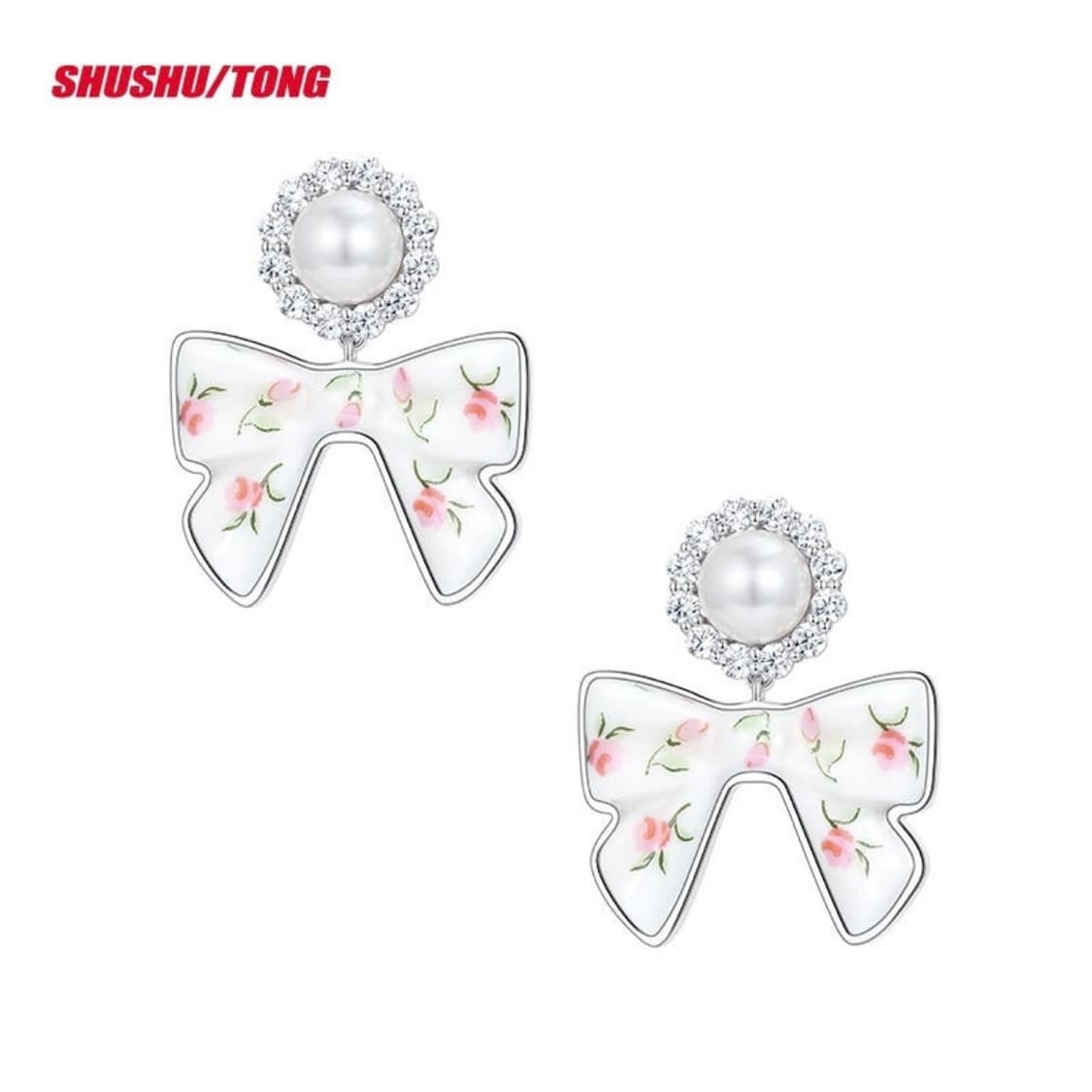 구함))슈슈통X위민 콜라보 양면 리본 목걸이 세라믹 진주 리본 이어링 상품이미지1