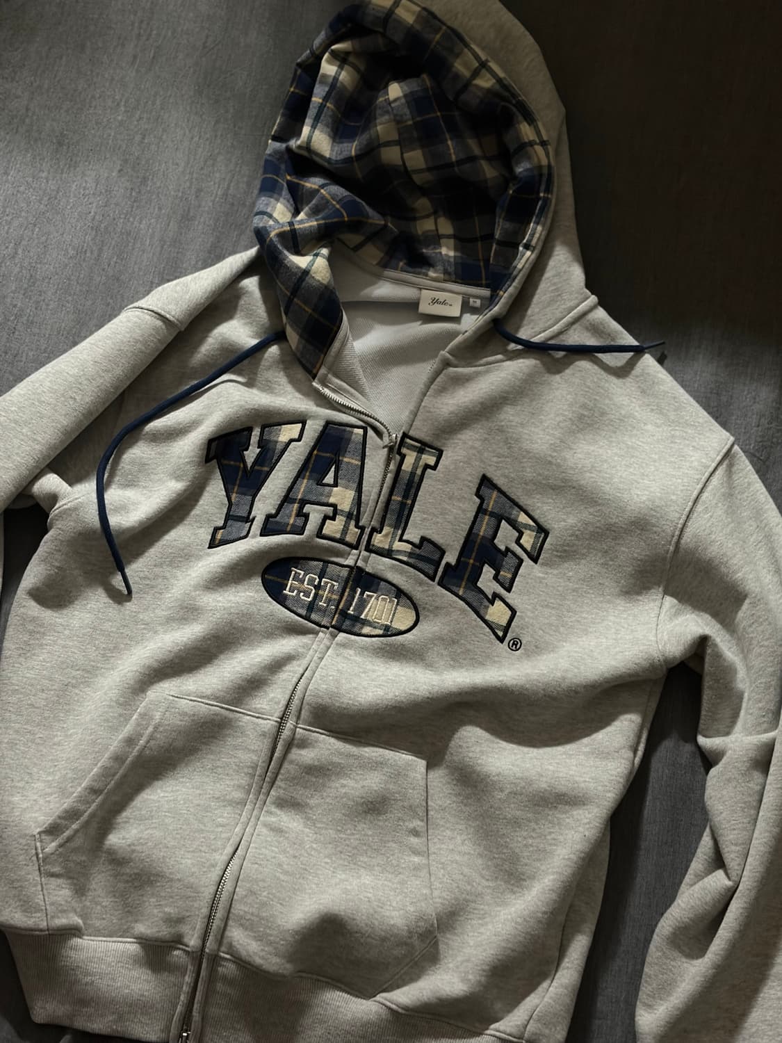 예일 투톤아치 체크 후드 집업 상품이미지1