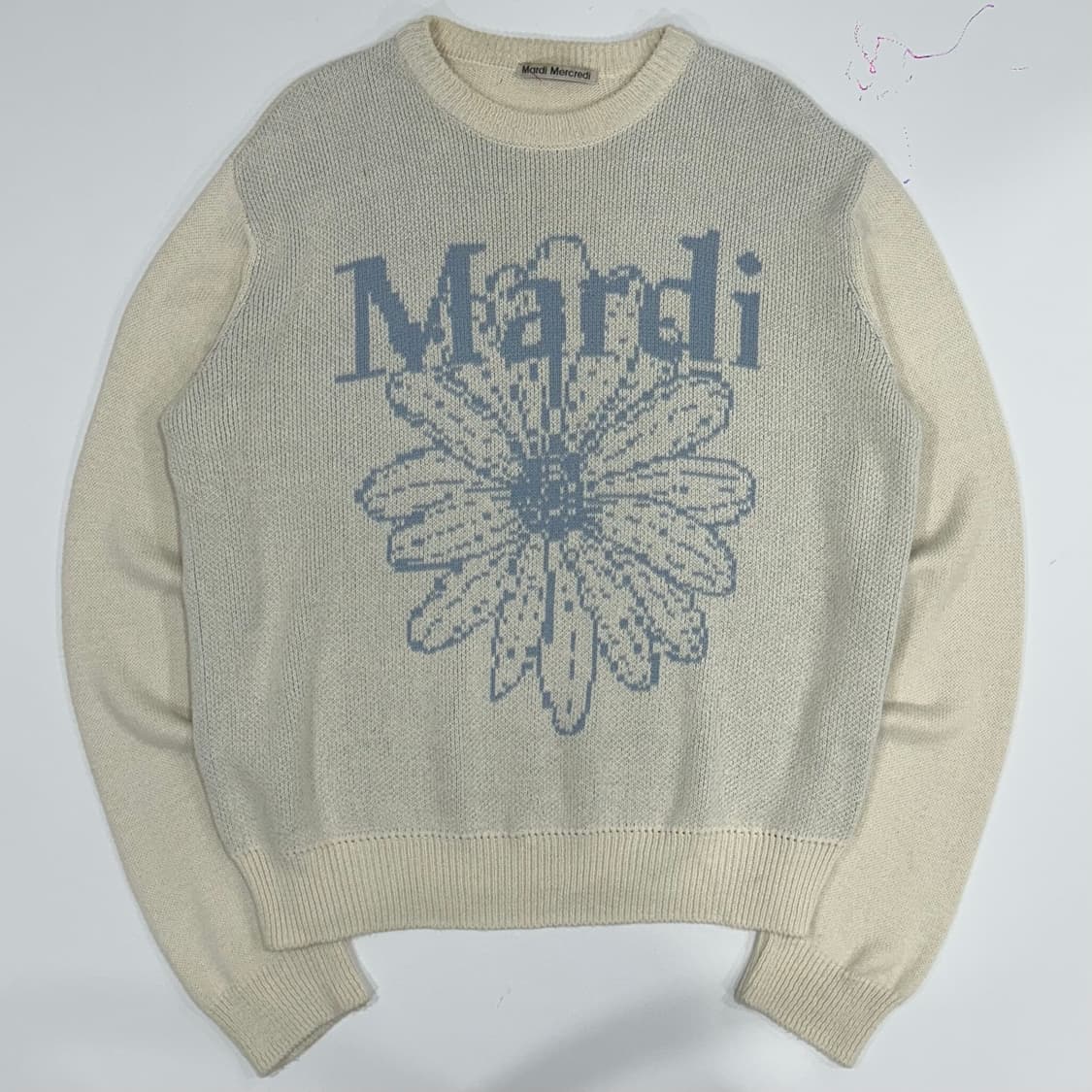 Mardi Mercredi 마르디메크르디 스카이블루 로고 아이보리 니트  상품이미지3