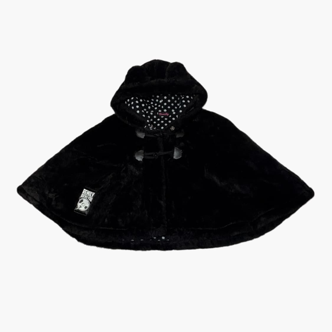 일본 네코미미 블랙 후드 도트 패턴 포인트 퍼 떡코 케이프 상품이미지2