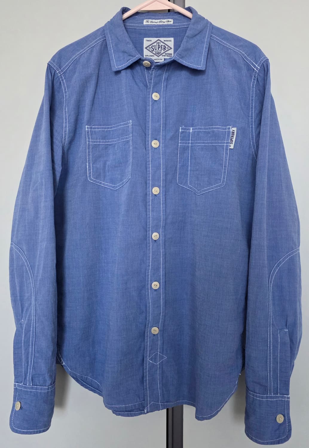 슈퍼드라이(SUPERDRY) 코튼 롱슬리브 샴브레이 셔츠 블루 (M 상품이미지2