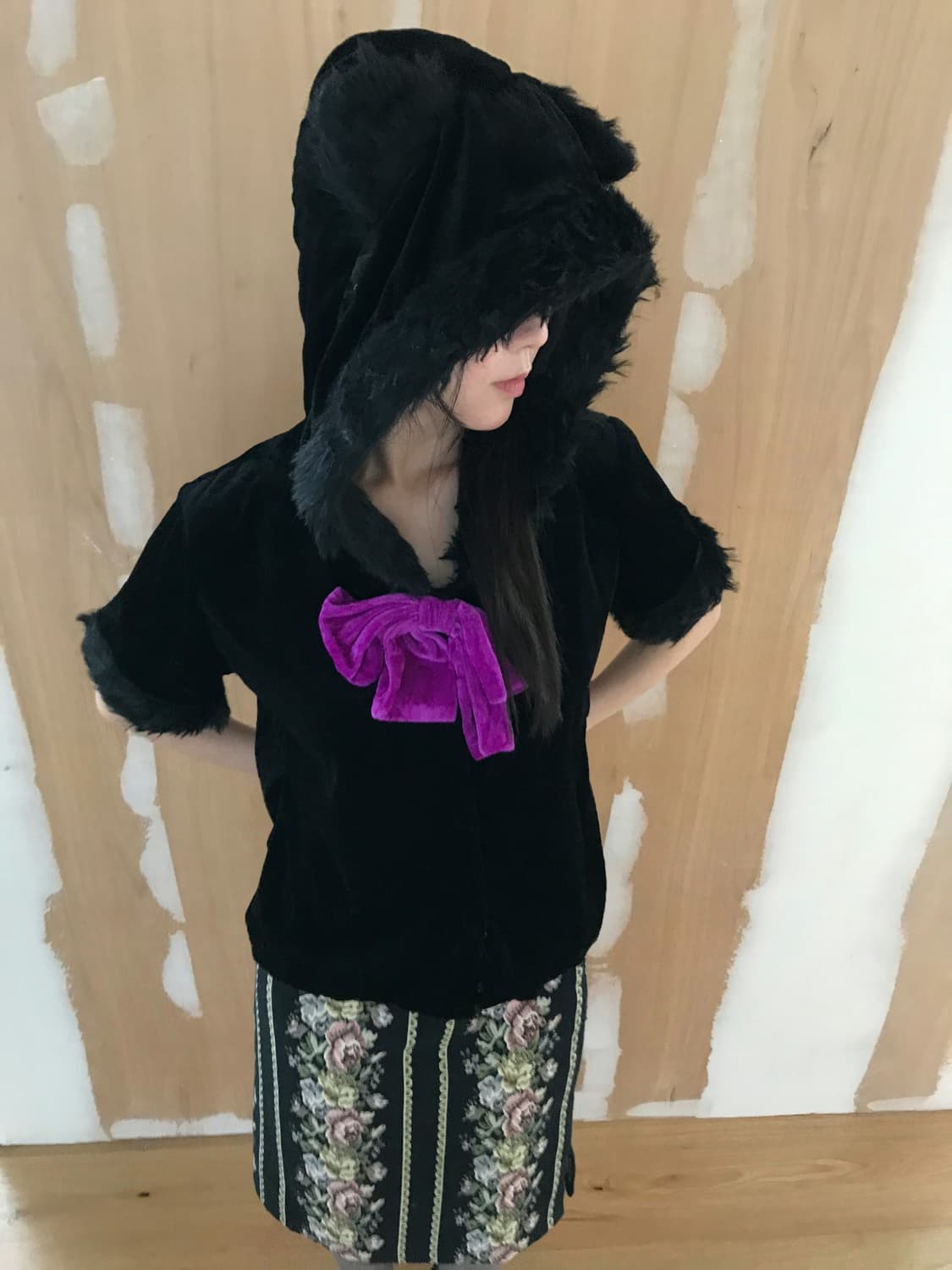 vintage velvet hood top 상품이미지3