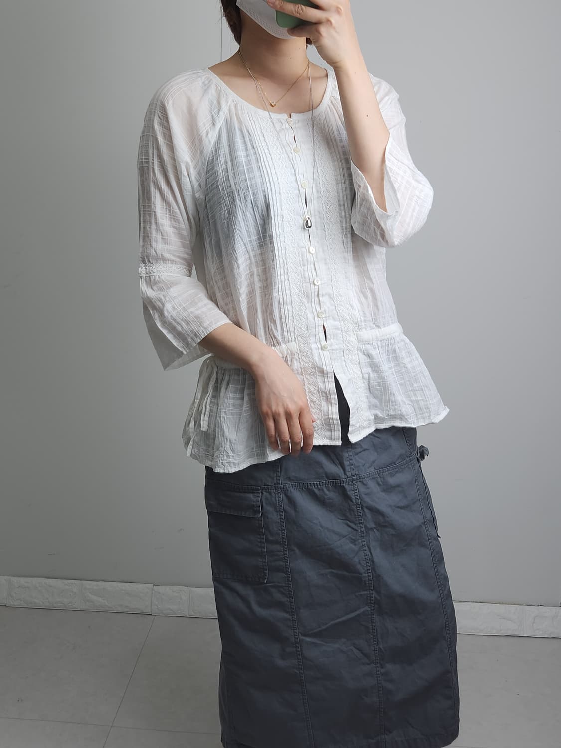 체크 레이스 블라우스 상품이미지2