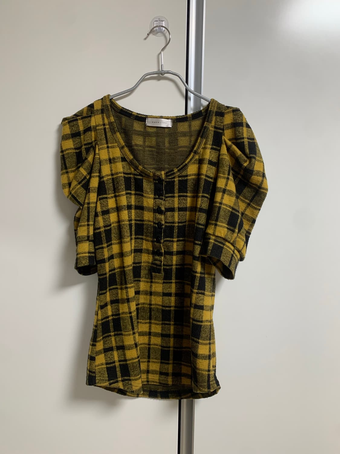 체크 퍼프소매 반팔 티셔츠 상품이미지1