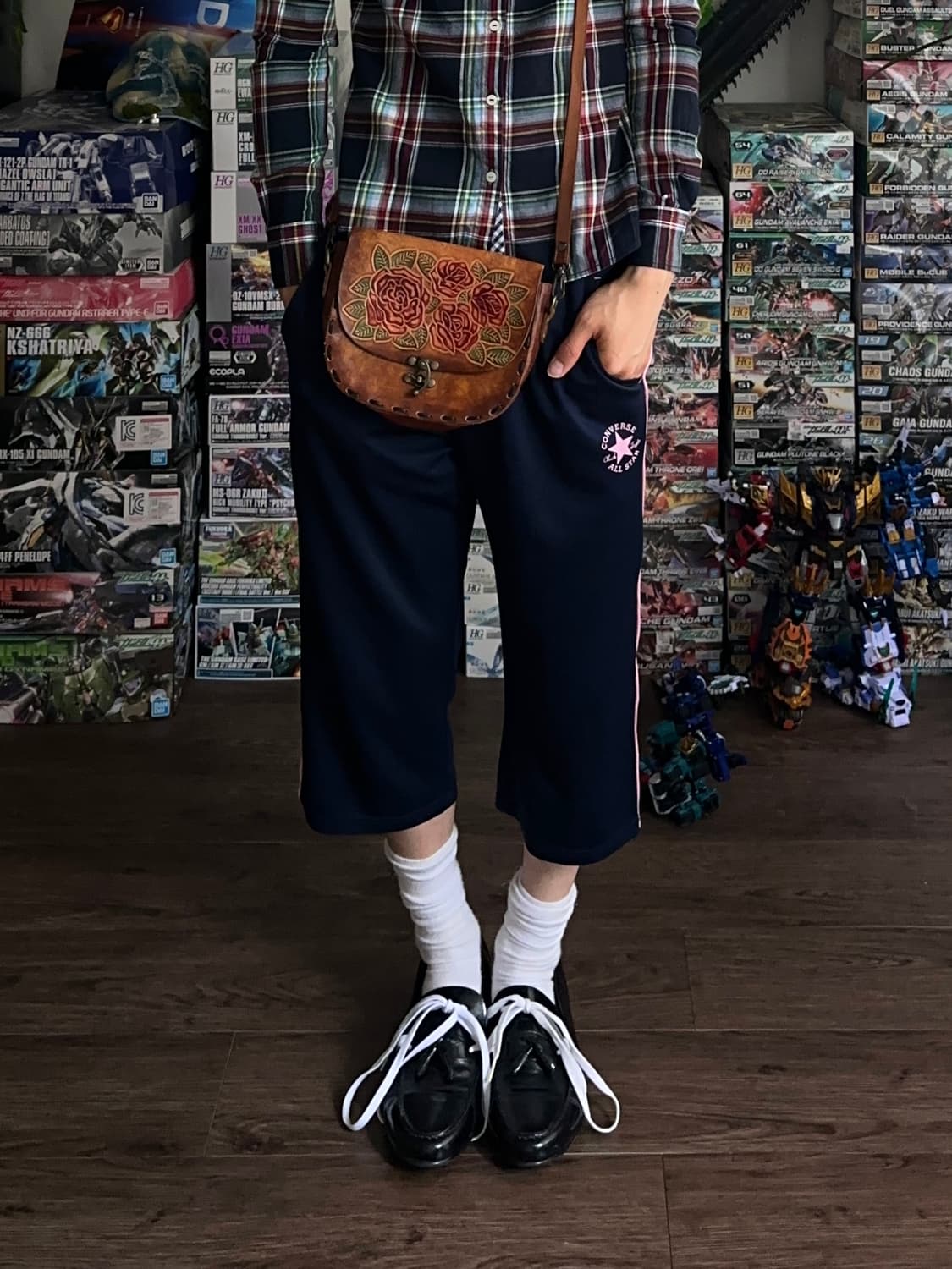 Converse 핑크 파이핑 크롭 팬츠 상품이미지1