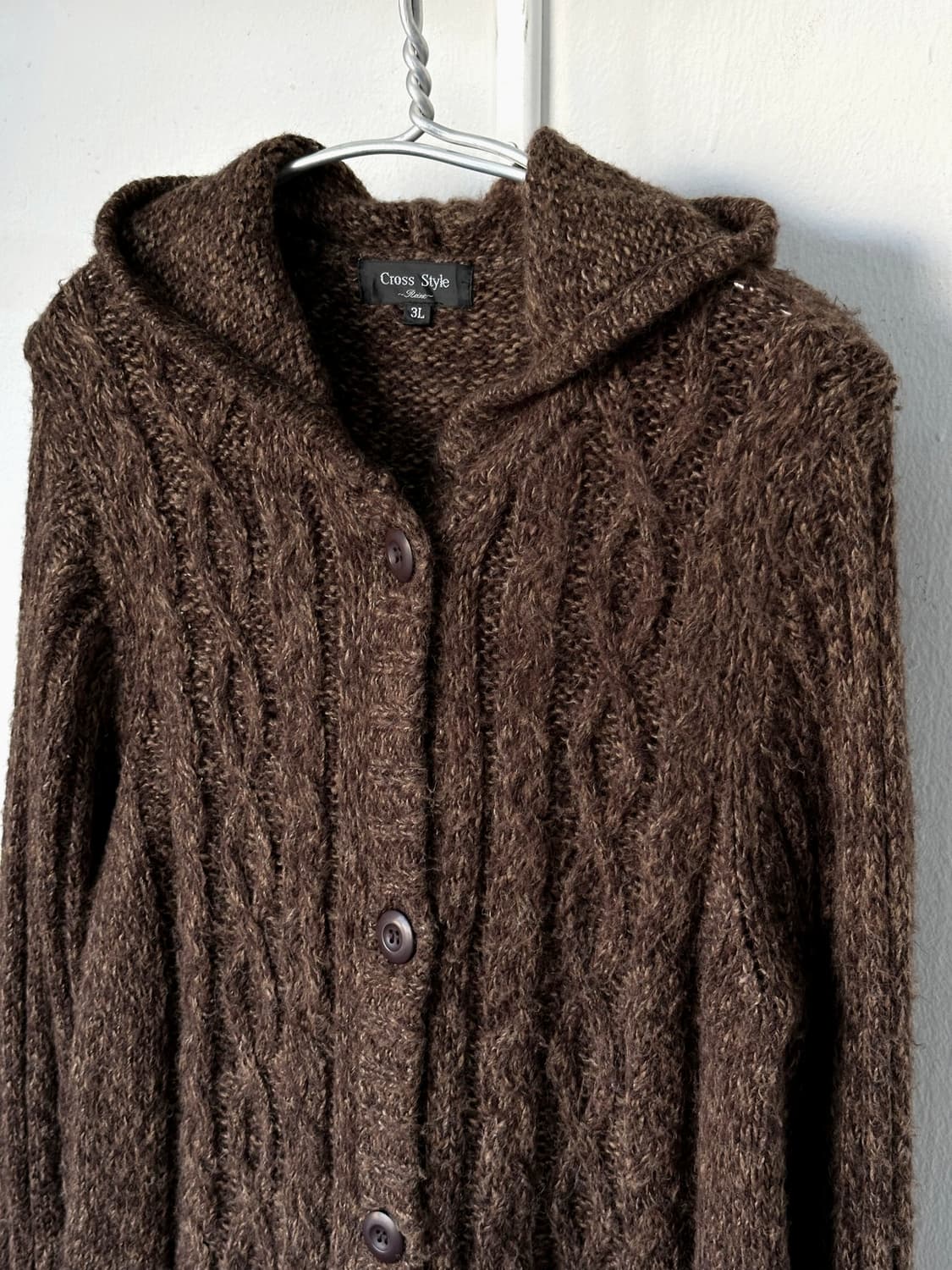 Cable patterned hooded long knit jacket 상품이미지2