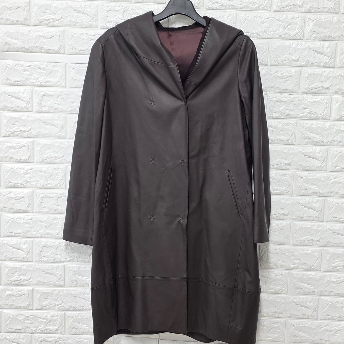 택포// 양가죽 캐시미어100 후드 코트 L 상품이미지1